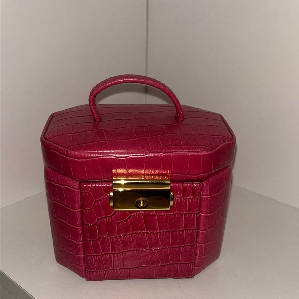 Pink Cosmetic Bag with Structured Design and Glossy Finish